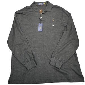 Polo Ralph Lauren Mens XXL Long Sleeve Polo Shirt Black Heather Classic Fit NWT